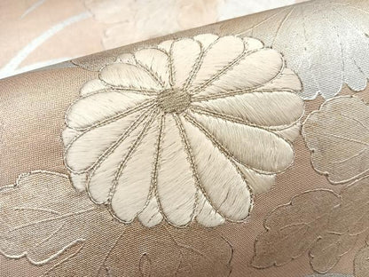 平和屋着物◎六通柄袋帯 駒刺繍 草花文 金銀糸 引箔 正絹 逸品 BAAT2915mz