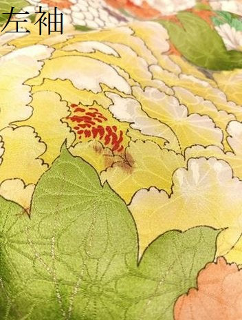 平和屋着物[]七五三　女の子　７歳　祝着　四つ身　牡丹花文　逸品　BAAT2956mz