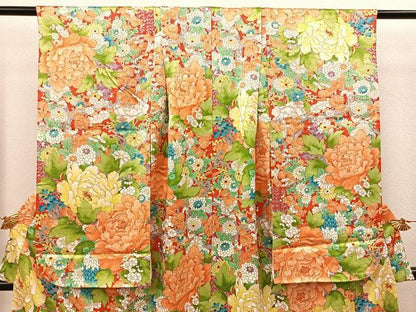 平和屋着物[]七五三　女の子　７歳　祝着　四つ身　牡丹花文　逸品　BAAT2956mz