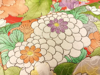 平和屋着物[]七五三　女の子　７歳　祝着　四つ身　牡丹花文　逸品　BAAT2956mz