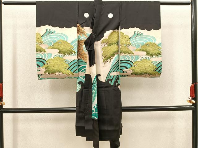 平和屋着物[]お宮参り　男の子　祝着　産着　初着　のしめ　長襦袢セット　鷹　金彩　洗える着物　BAAT2960mz