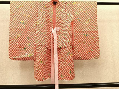 平和屋着物[]七五三　女の子　３歳　祝着　三つ身　被布セット　舞蝶文　逸品　BAAT2966mz