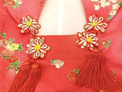 平和屋着物[]七五三　女の子　３歳　祝着　三つ身　被布セット　舞蝶文　逸品　BAAT2966mz
