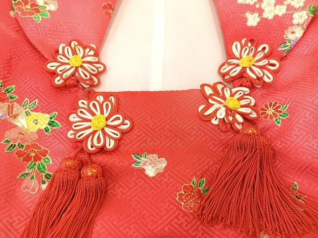 平和屋着物[]七五三　女の子　３歳　祝着　三つ身　被布セット　舞蝶文　逸品　BAAT2966mz