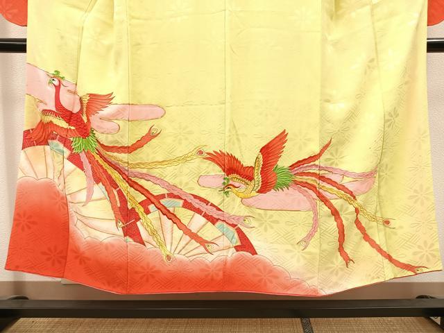 平和屋着物∵女の子 十三参り 子供 駒刺繍 孔雀花文 暈し染め 金彩 逸品 BAAT2967mz