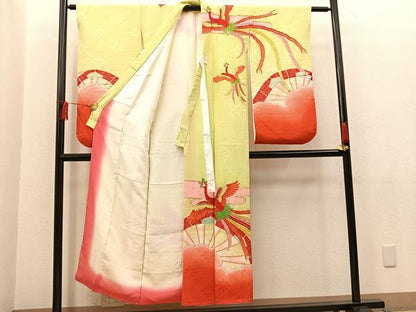 平和屋着物∵女の子 十三参り 子供 駒刺繍 孔雀花文 暈し染め 金彩 逸品 BAAT2967mz