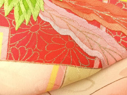 平和屋着物∵女の子 十三参り 子供 駒刺繍 孔雀花文 暈し染め 金彩 逸品 BAAT2967mz