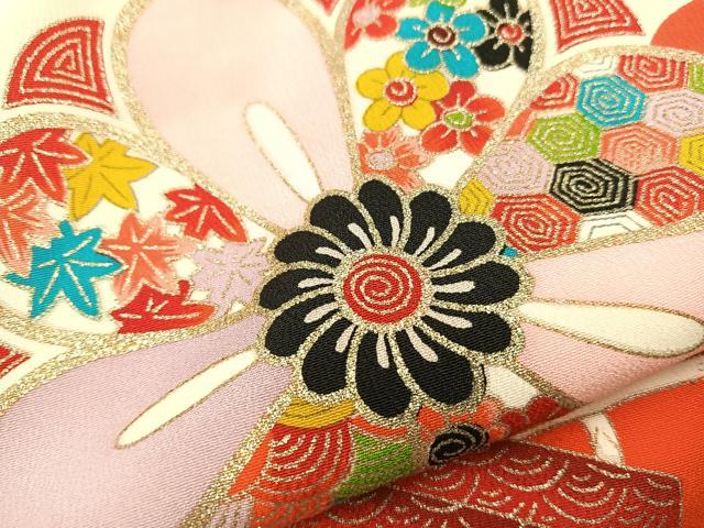 平和屋着物∵女の子 十三参り 子供 祝着・長襦袢セット 文箱亀甲花文 金彩 逸品 BAAT2979mz