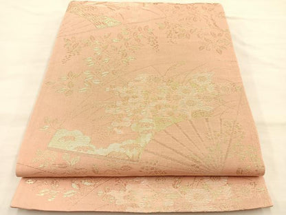 平和屋着物＊夏物 六通柄袋帯 扇面花文 金糸 正絹 逸品 BAAT3007hv