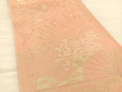 平和屋着物＊夏物 六通柄袋帯 扇面花文 金糸 正絹 逸品 BAAT3007hv