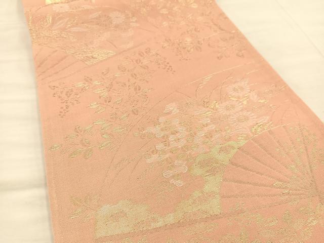 平和屋着物＊夏物 六通柄袋帯 扇面花文 金糸 正絹 逸品 BAAT3007hv