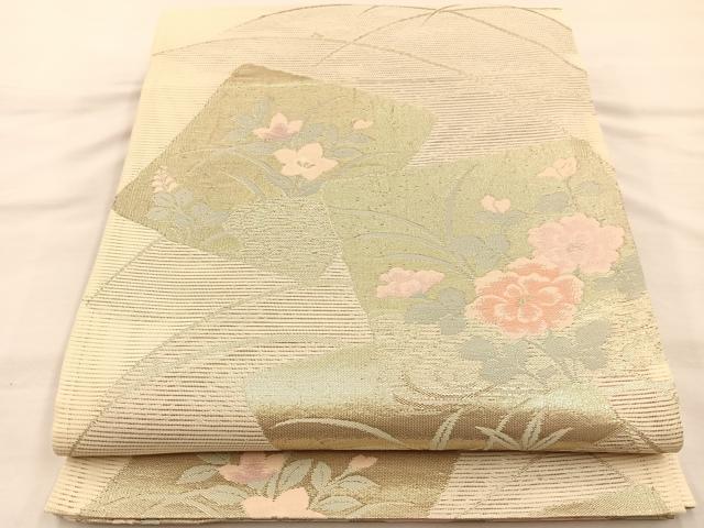平和屋着物＊夏物 六通柄袋帯 色紙花文 金糸 正絹 逸品 BAAT3025hv