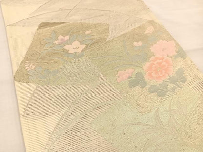 平和屋着物＊夏物 六通柄袋帯 色紙花文 金糸 正絹 逸品 BAAT3025hv