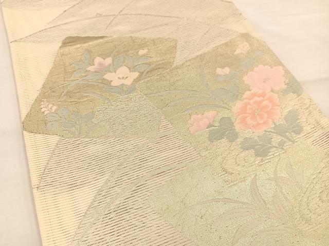 平和屋着物＊夏物 六通柄袋帯 色紙花文 金糸 正絹 逸品 BAAT3025hv