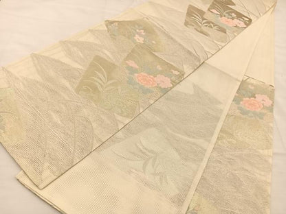 平和屋着物＊夏物 六通柄袋帯 色紙花文 金糸 正絹 逸品 BAAT3025hv