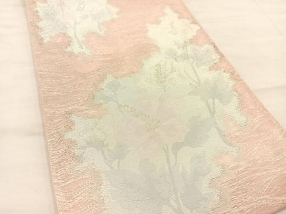 平和屋着物＊夏物　六通柄袋帯　枝花文　銀糸　正絹　逸品　BAAT3034hv