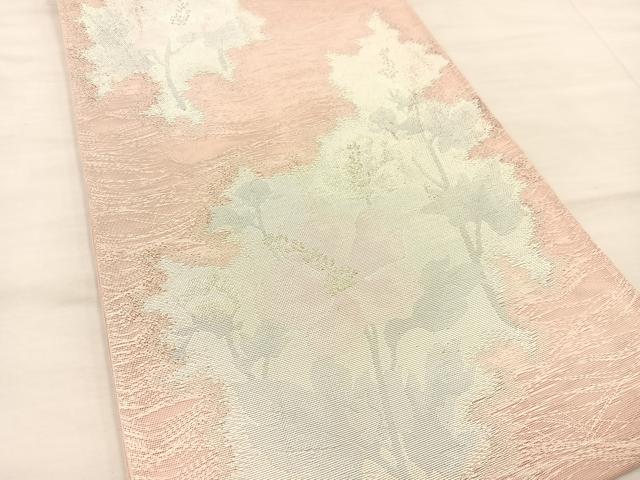 平和屋着物＊夏物　六通柄袋帯　枝花文　銀糸　正絹　逸品　BAAT3034hv