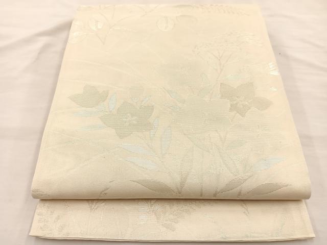 平和屋着物＊夏物 六通柄袋帯 桔梗萩文 銀糸 正絹 逸品 BAAT3059hv