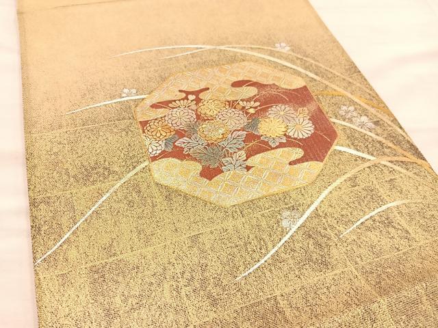 平和屋着物＊夏物 太鼓柄袋帯 螺鈿 七宝菊文 金銀彩 正絹 逸品 BAAT3062hv