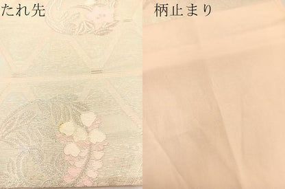 平和屋着物＊夏物　六通柄袋帯　唐織　竹垣花丸文　銀糸　正絹　逸品　BAAT3137hv