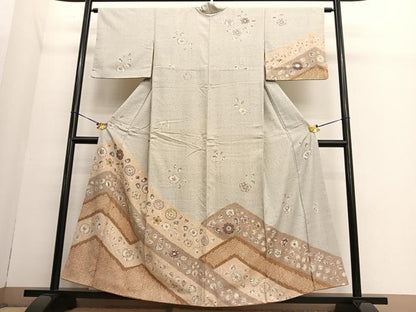 平和屋着物●訪問着 紬地 辻が花 絞り 正絹 逸品 BAAT3197hv