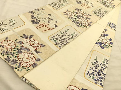 平和屋着物◎六通柄袋帯 唐織 草花文 金銀糸 正絹 逸品 BAAT3202du