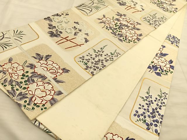 平和屋着物◎六通柄袋帯 唐織 草花文 金銀糸 正絹 逸品 BAAT3202du