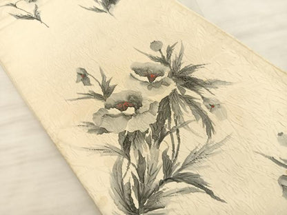 平和屋着物◎六通柄袋帯　作家物：清峰　手描き　草花文　ふくれ織り　正絹　逸品　BAAT3210du