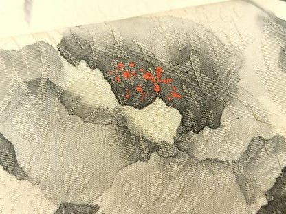 平和屋着物◎六通柄袋帯　作家物：清峰　手描き　草花文　ふくれ織り　正絹　逸品　BAAT3210du