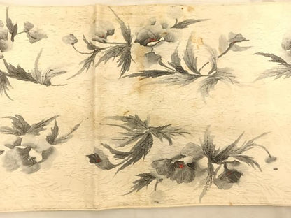平和屋着物◎六通柄袋帯　作家物：清峰　手描き　草花文　ふくれ織り　正絹　逸品　BAAT3210du