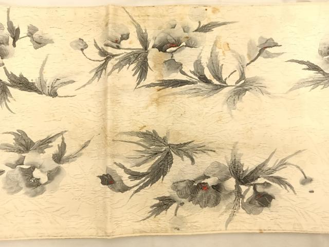 平和屋着物◎六通柄袋帯　作家物：清峰　手描き　草花文　ふくれ織り　正絹　逸品　BAAT3210du
