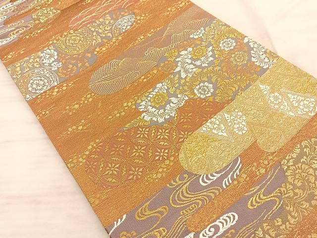 平和屋着物◎六通柄袋帯 唐織 エ霞草花文 金糸 正絹 逸品 BAAT3216du