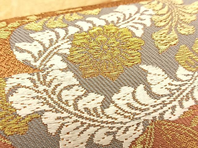 平和屋着物◎六通柄袋帯 唐織 エ霞草花文 金糸 正絹 逸品 BAAT3216du