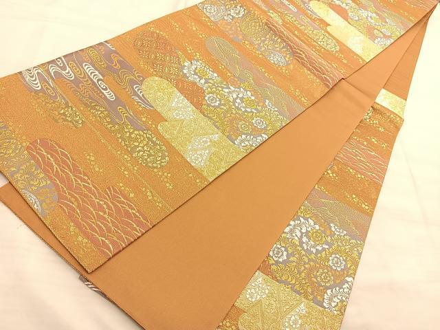 平和屋着物◎六通柄袋帯 唐織 エ霞草花文 金糸 正絹 逸品 BAAT3216du