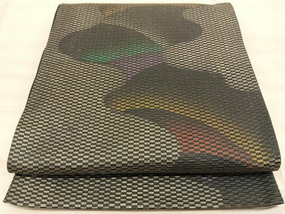 平和屋着物◎六通柄袋帯　流水文　銀糸　正絹　逸品　BAAT3219du