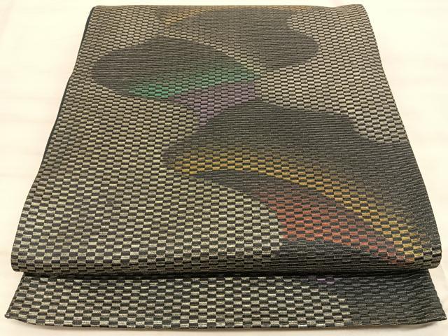 平和屋着物◎六通柄袋帯　流水文　銀糸　正絹　逸品　BAAT3219du