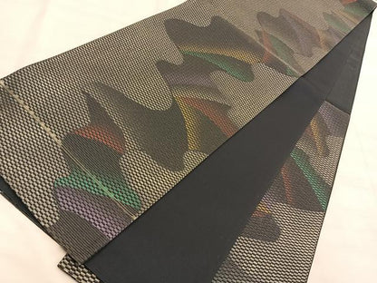 平和屋着物◎六通柄袋帯　流水文　銀糸　正絹　逸品　BAAT3219du