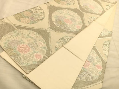 平和屋着物◎六通柄袋帯　唐織　菱取花車文　金銀糸　正絹　逸品　BAAT3221du