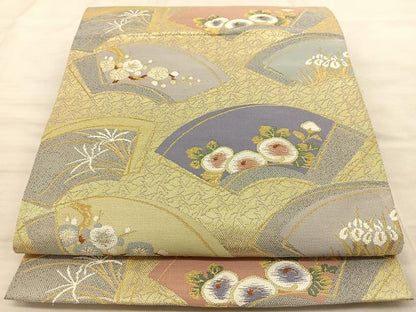 平和屋着物◎六通柄袋帯 光悦 地紙草花文 金糸 正絹 逸品 BAAT3227du
