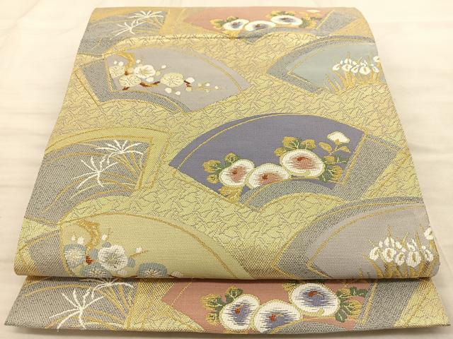 平和屋着物◎六通柄袋帯 光悦 地紙草花文 金糸 正絹 逸品 BAAT3227du