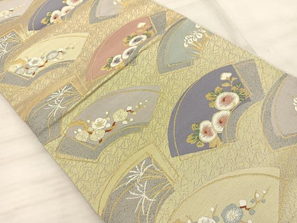 平和屋着物◎六通柄袋帯 光悦 地紙草花文 金糸 正絹 逸品 BAAT3227du