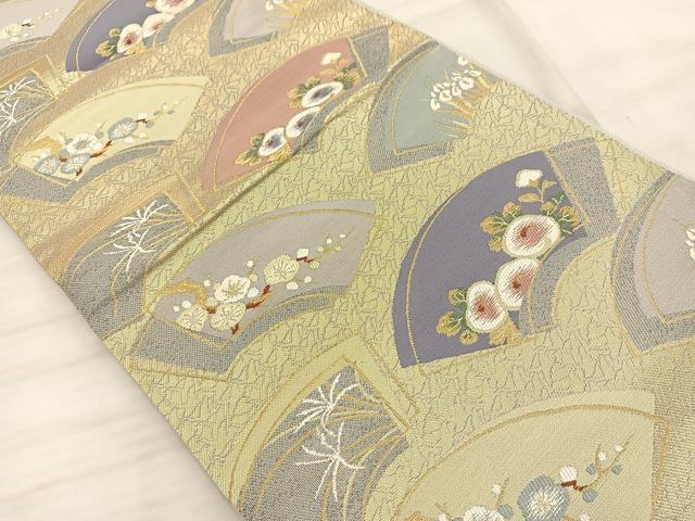 平和屋着物◎六通柄袋帯 光悦 地紙草花文 金糸 正絹 逸品 BAAT3227du