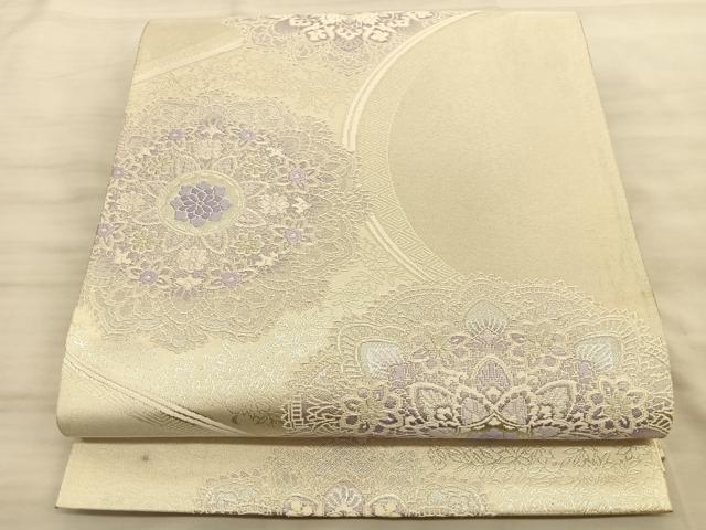 平和屋着物◎六通柄袋帯 唐織 正倉院花文 銀糸 正絹 逸品 BAAT3232du