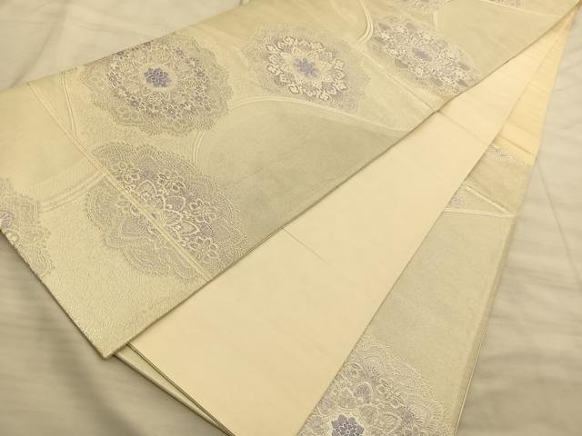 平和屋着物◎六通柄袋帯 唐織 正倉院花文 銀糸 正絹 逸品 BAAT3232du