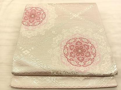 平和屋着物◎西陣 六通柄袋帯 唐織 松皮菱正倉院文 銀糸 正絹 逸品 BAAT3233du