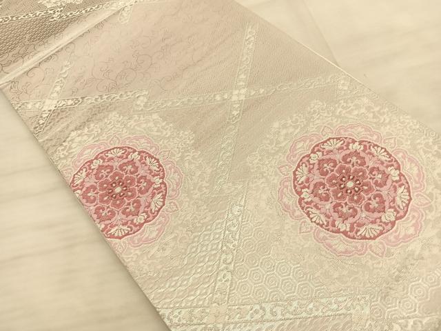 平和屋着物◎西陣 六通柄袋帯 唐織 松皮菱正倉院文 銀糸 正絹 逸品 BAAT3233du