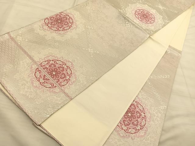 平和屋着物◎西陣 六通柄袋帯 唐織 松皮菱正倉院文 銀糸 正絹 逸品 BAAT3233du
