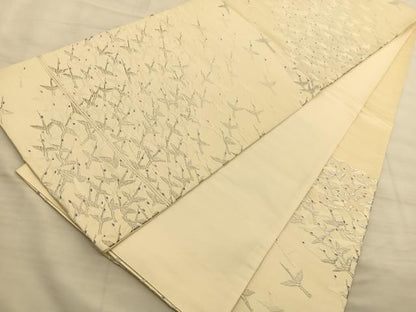 平和屋着物◎六通柄　京袋帯　唐織　群鶴　銀糸　正絹　逸品　BAAT3236du