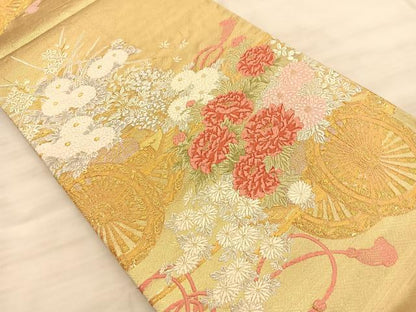 平和屋着物◎佐賀錦 六通柄袋帯 唐織 花車文 金銀糸 正絹 逸品 BAAT3240du