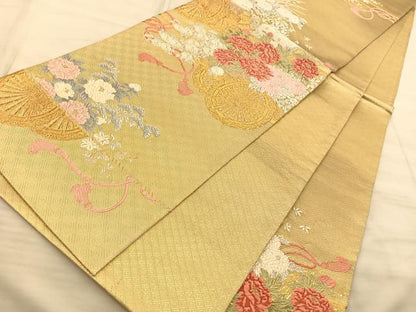 平和屋着物◎佐賀錦 六通柄袋帯 唐織 花車文 金銀糸 正絹 逸品 BAAT3240du